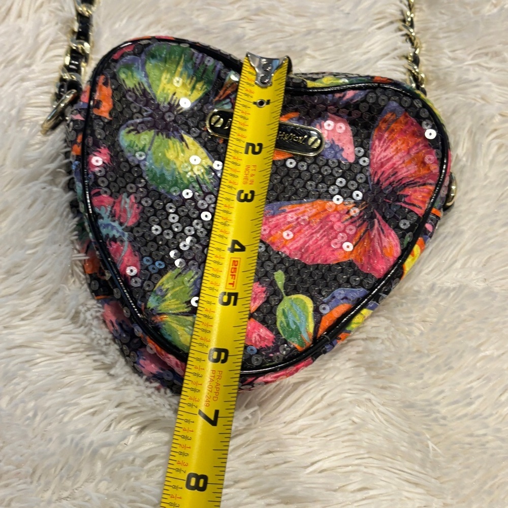 BETSEY JOHNSON Butterfly Heart Shaped Sequin Shoulder Bag Long Strap Small Purse - Picture 3 of 11